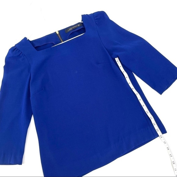 ZARA Blue Puff Shoulder 3/4 Blouse Zip Back - Picture 7 of 8